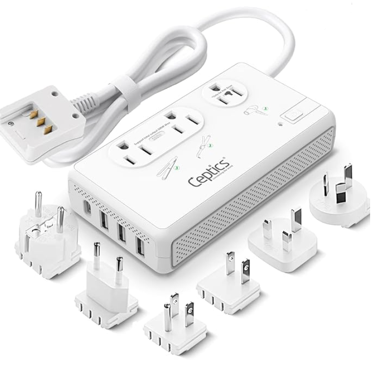 Ceptics voltage converter with international plug adapters
