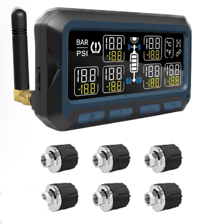 Grundig 550S solar-powered RV tire pressure monitoring system with display and six external tire sensors