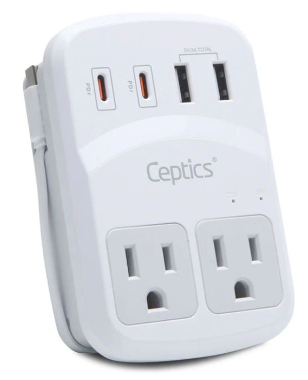 Ceptics international travel adapter with USB ports and surge protection