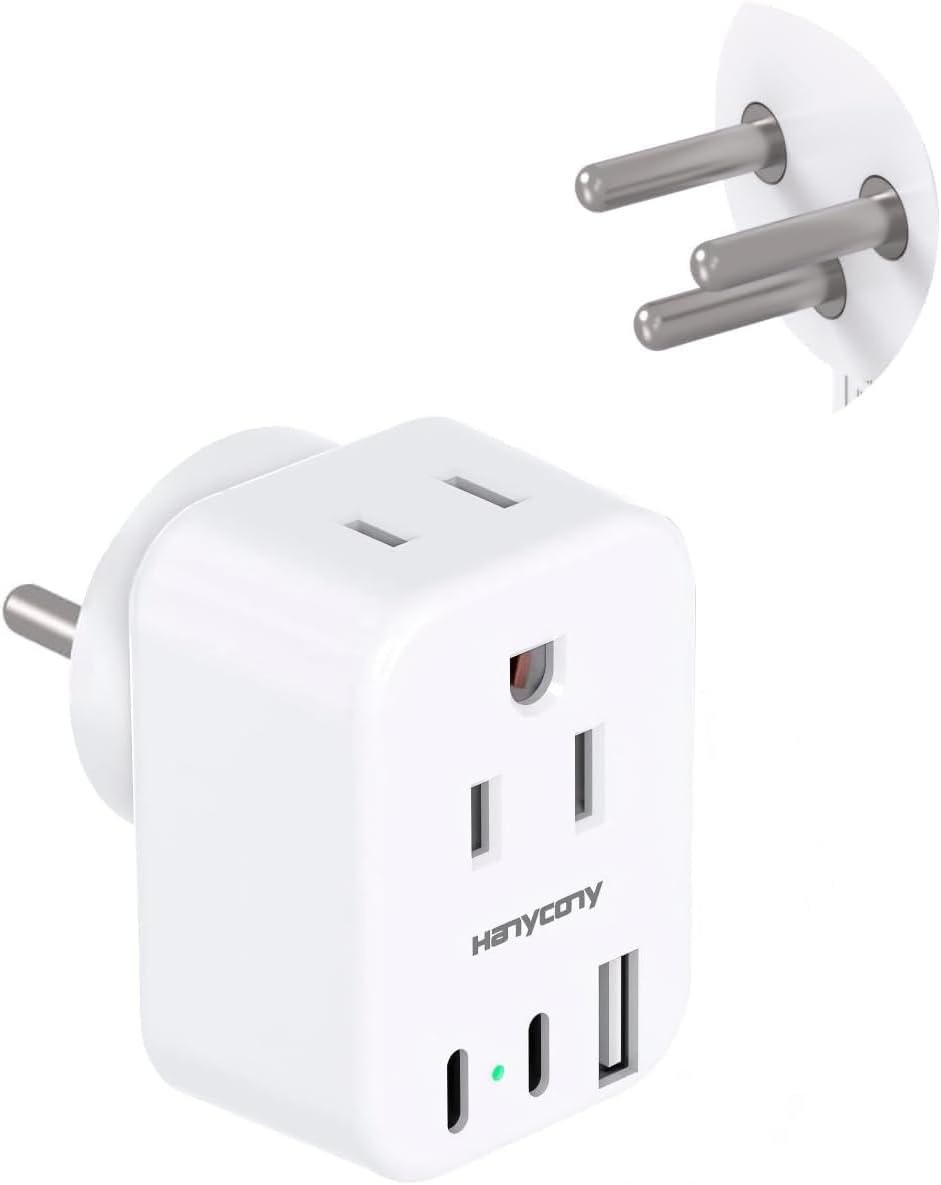 HANYCONY Israel Type H travel adapter with two AC outlets and three USB ports