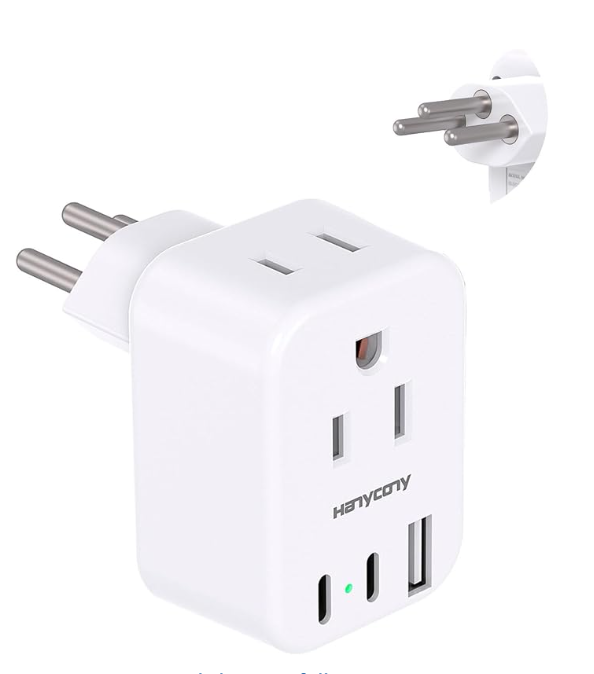 HANYCONY Type J Switzerland travel adapter with two AC outlets and three USB ports