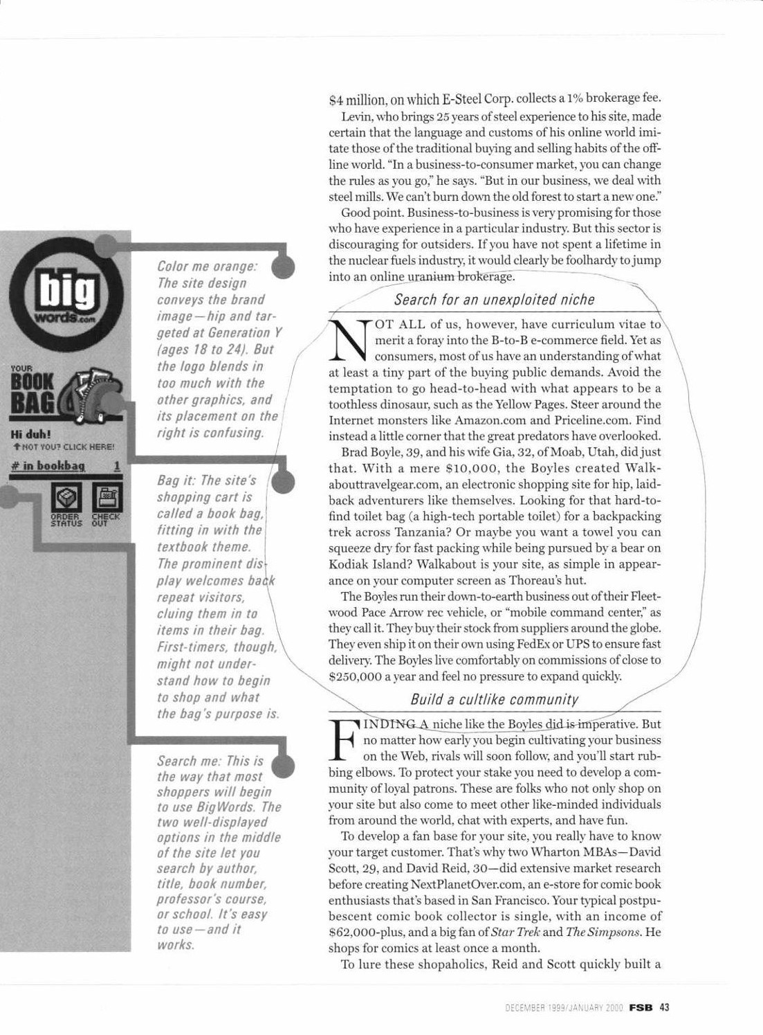 Fortune Small Business Anatomy of a Site article page 43 mentioning Walkabout Travel Gear