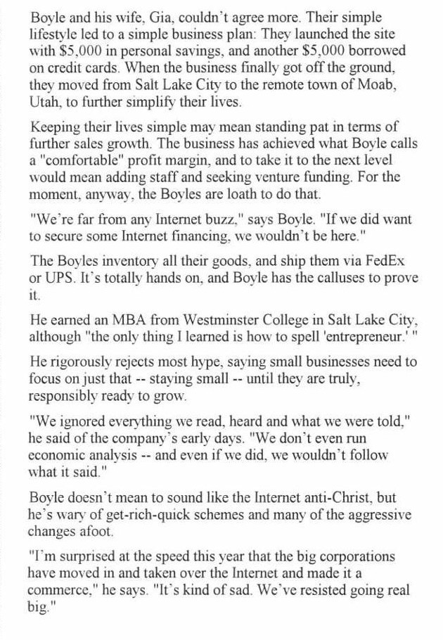Onvia.com article scan page 3 covering Brad and Gia Boyle and Walkabout Travel Gear