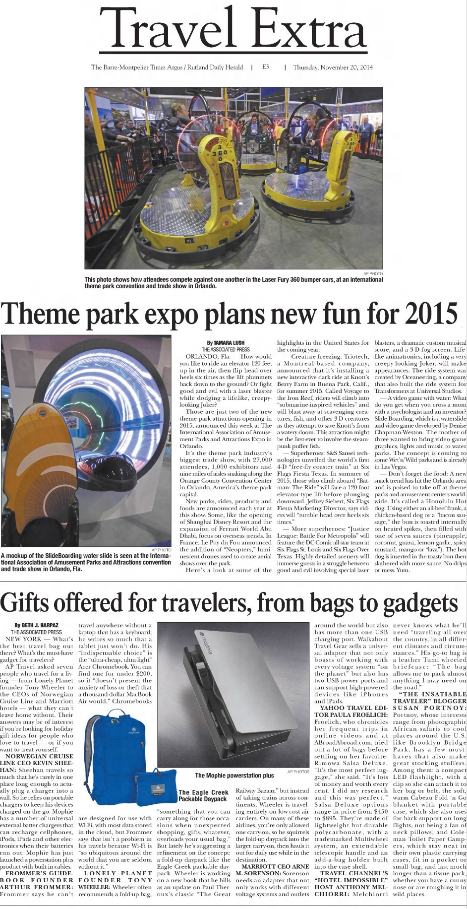 Associated Press 2014 travel gifts article scan 1 mentioning Walkabout Travel Gear