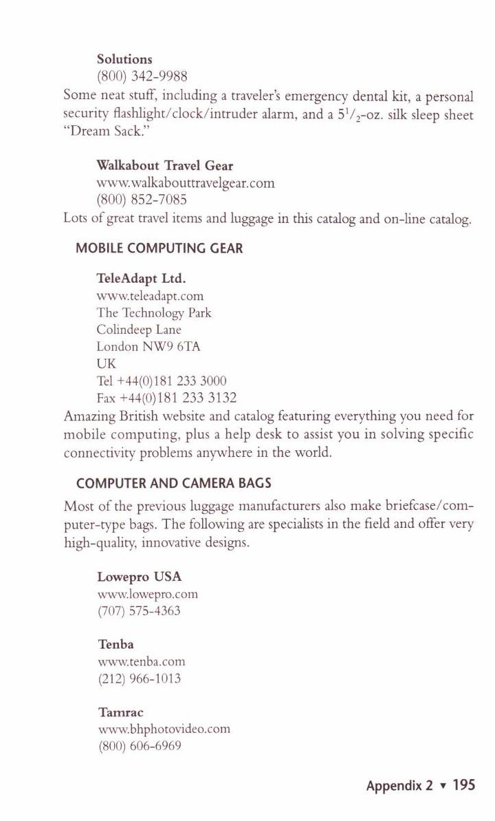The Packing Book Appendix 2 page 195 mentioning Walkabout Travel Gear