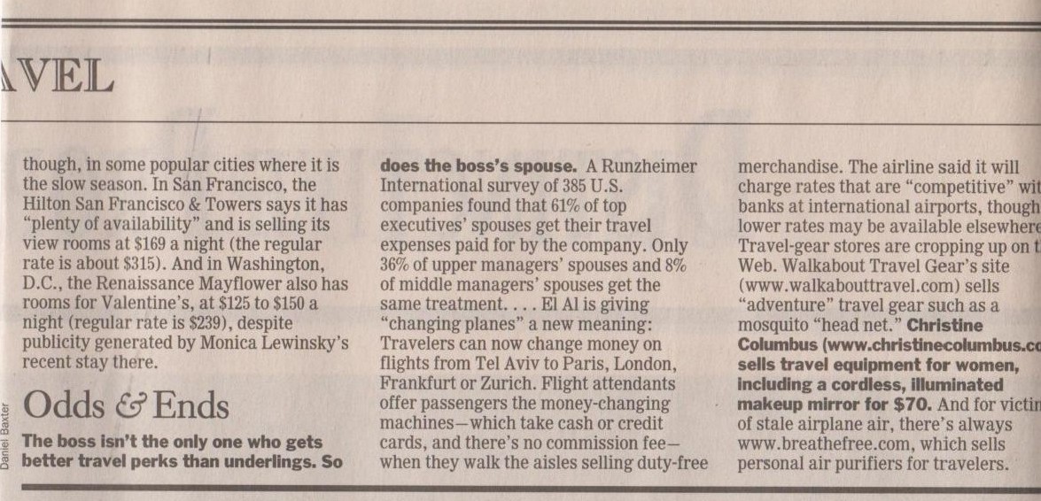Wall Street Journal February 5 1999 Odds and Ends detail mentioning Walkabout Travel Gear