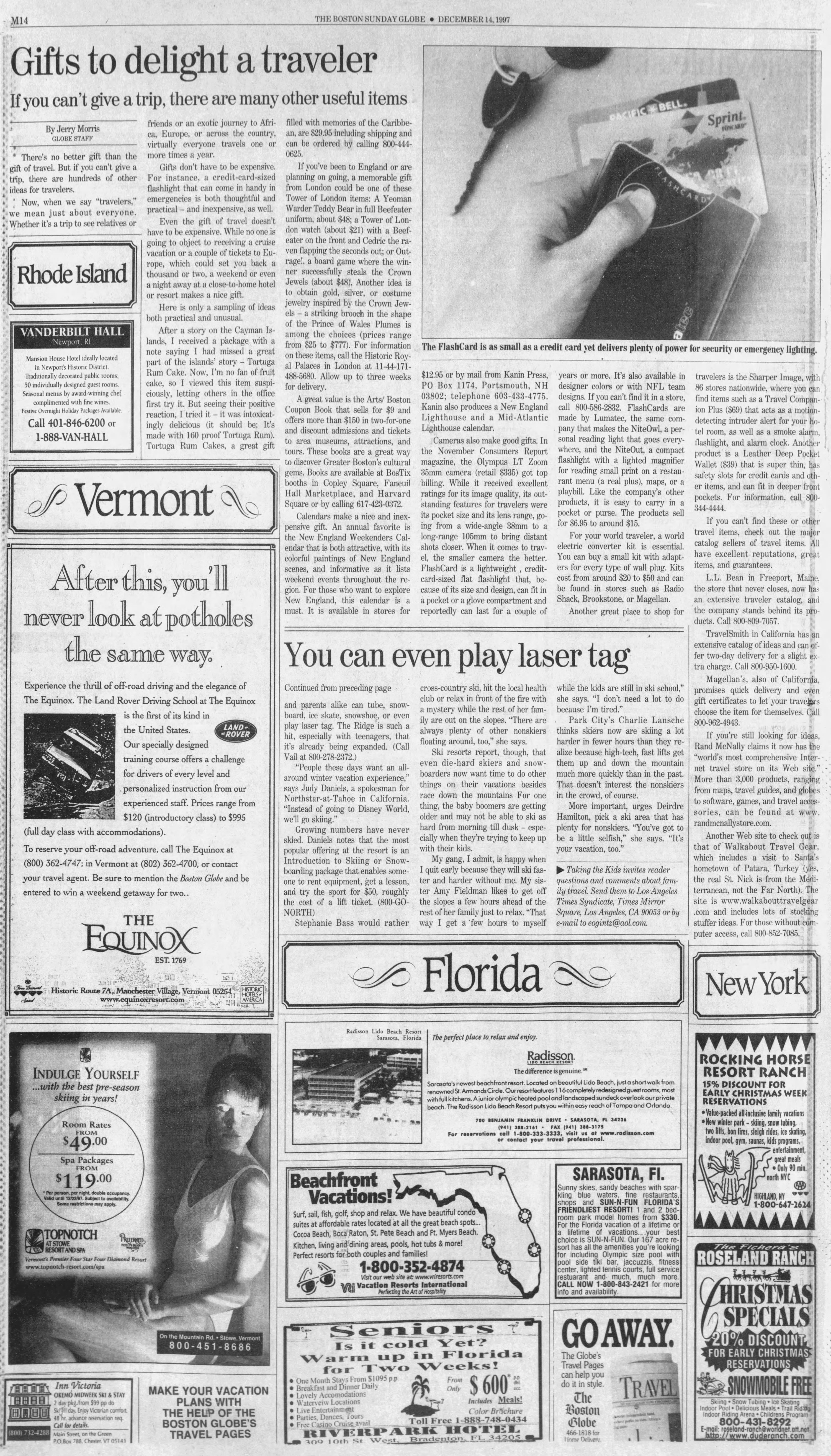 Boston Sunday Globe December 14 1997 travel gift guide mentioning Walkabout Travel Gear