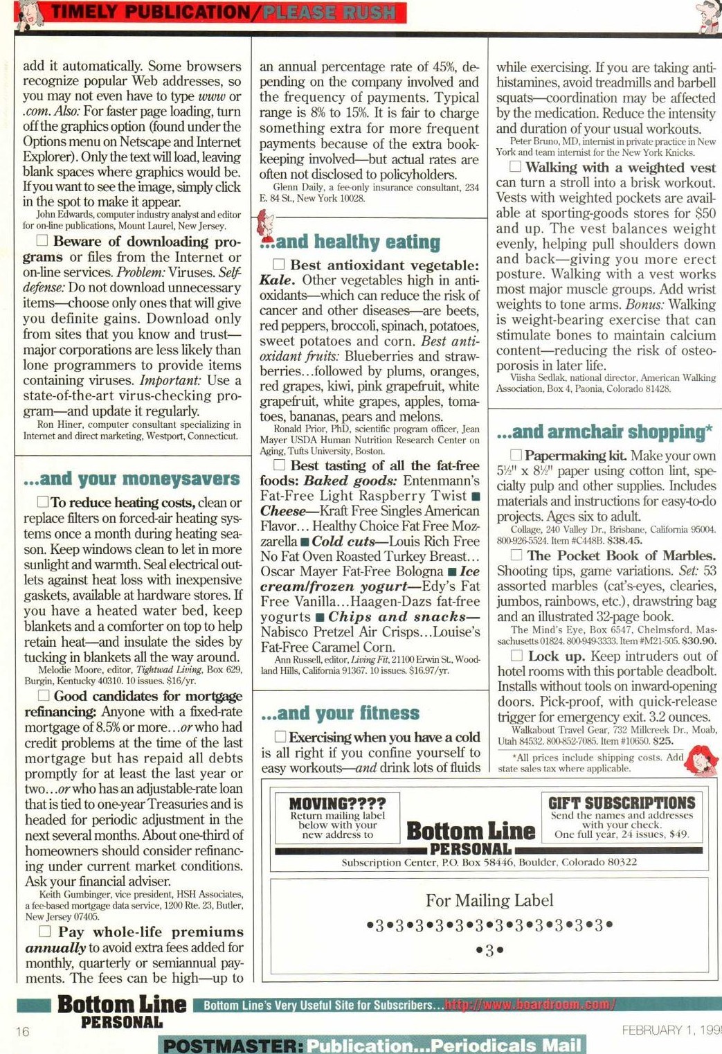 Bottom Line Personal February 1, 1998 page 16 mentioning Walkabout Travel Gear