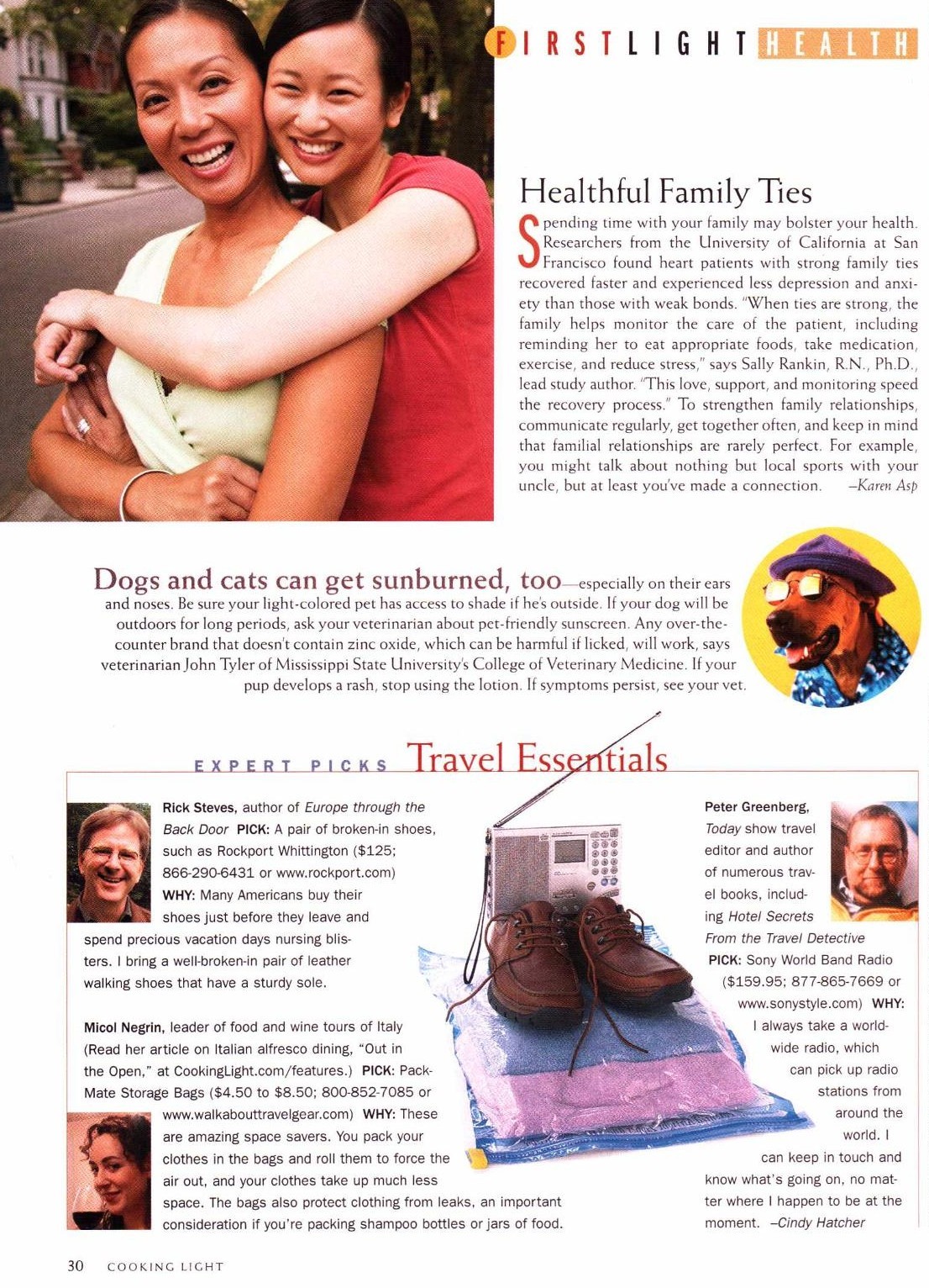 Cooking Light August 2004 Travel Essentials page mentioning Walkabout Travel Gear