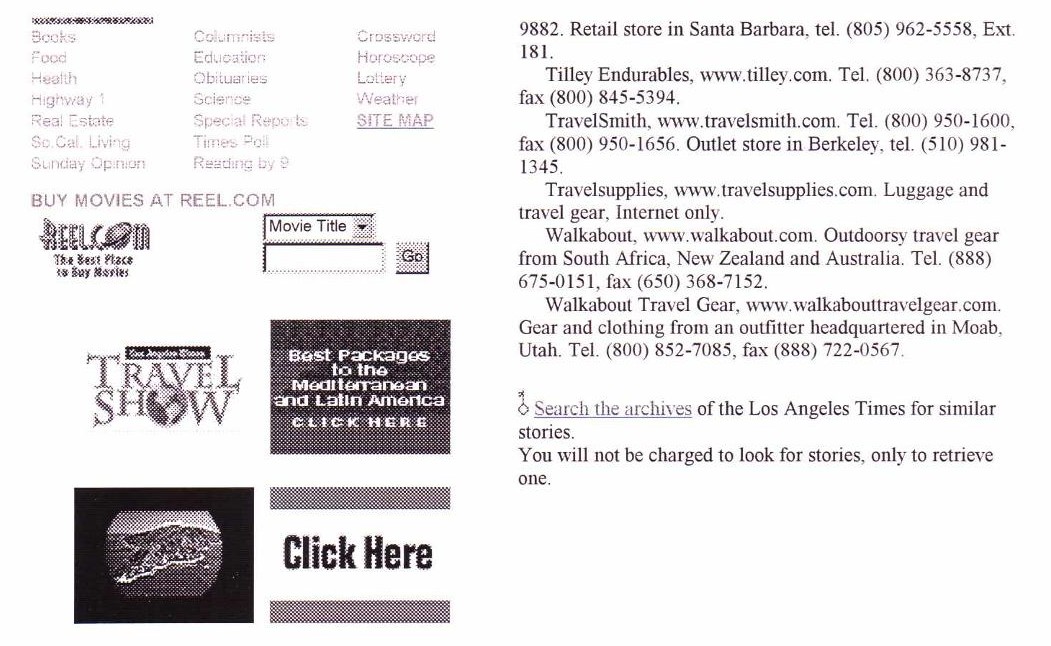 Los Angeles Times April 16 2000 Travel Gear Online article page 2 mentioning Walkabout Travel Gear