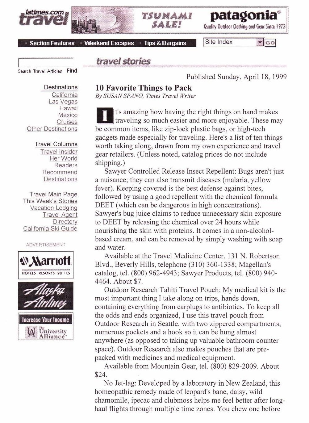Los Angeles Times April 18 1999 travel article page 1